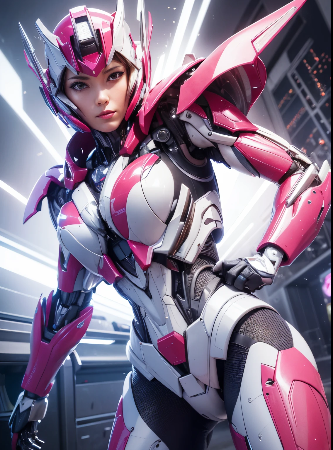 Textured skin, Super Detail, high details, High quality, Best Quality, hight resolution, 1080p, hard disk, Beautiful,(Transformers),(Arcee),beautiful cyborg woman,Mecha Cyborg Girl,Battle Mode,Girl with a Mecha Body,彼女は未来的なArceeメカを着ています,Female Warrior,fully body photo