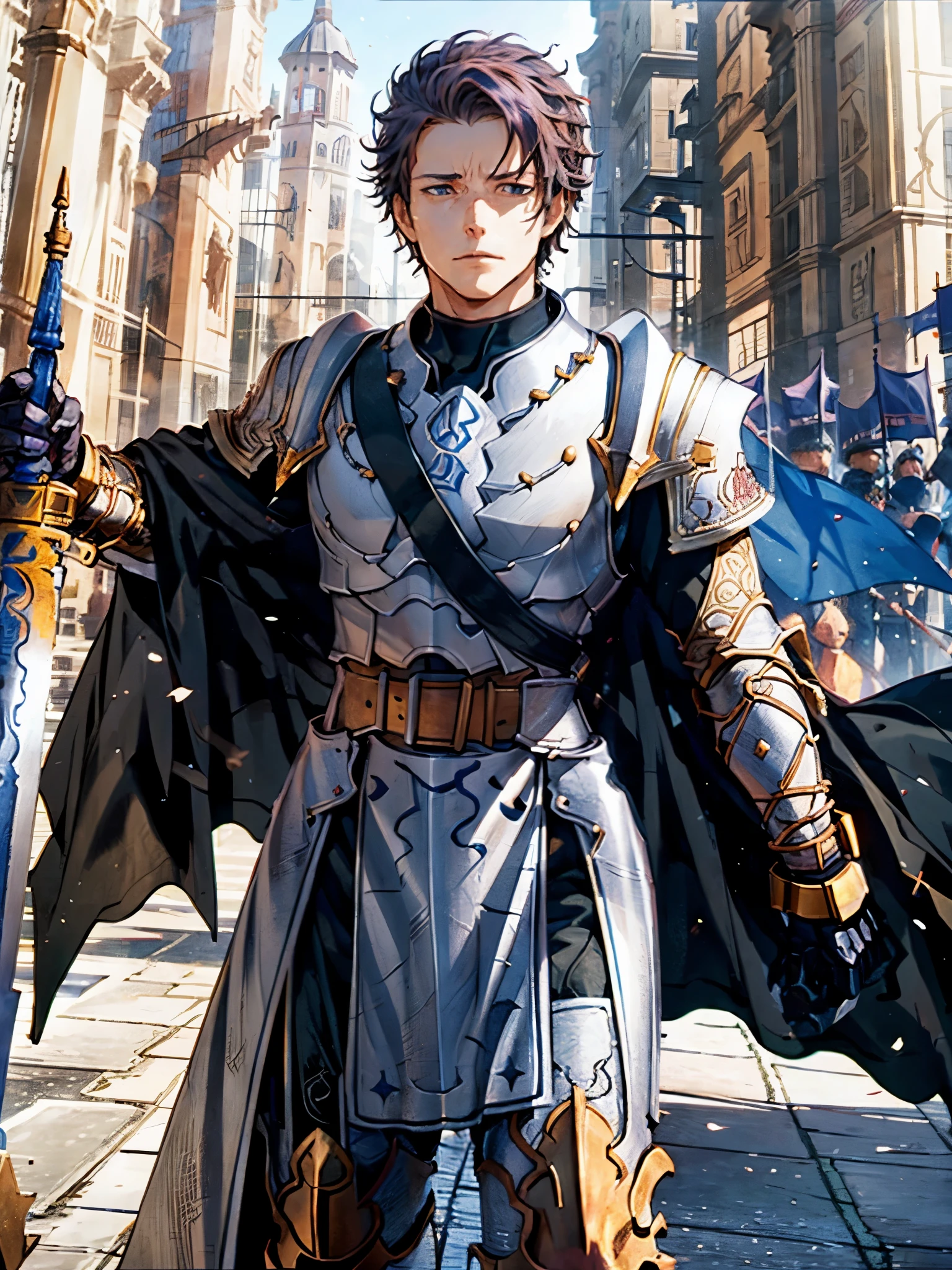 Lancelot, sword, fantasy, castle, armor. full body, heroic