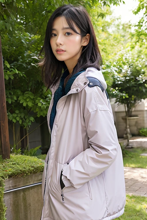 Wear a down jacket、