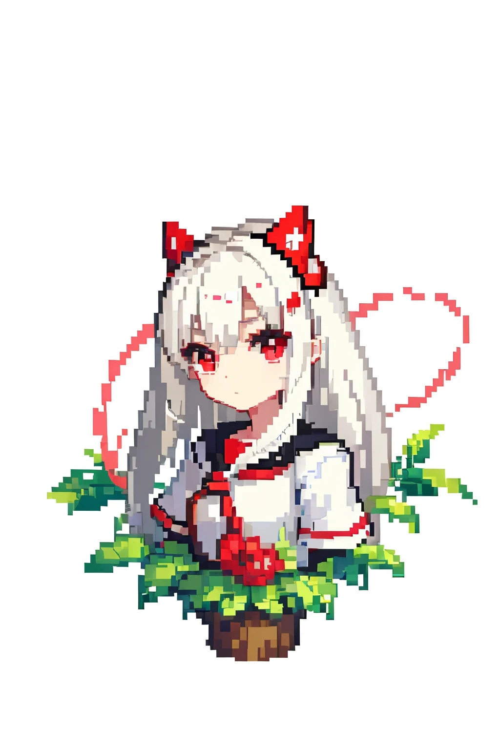 (Masterpiece, Top Quality, Best Quality), pixel,pixel art,1girl, sukone tei、Kenne Tei, I really like it, white hairs、red eyes