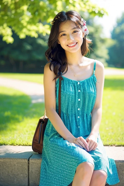 wearing a summer dress、smil、