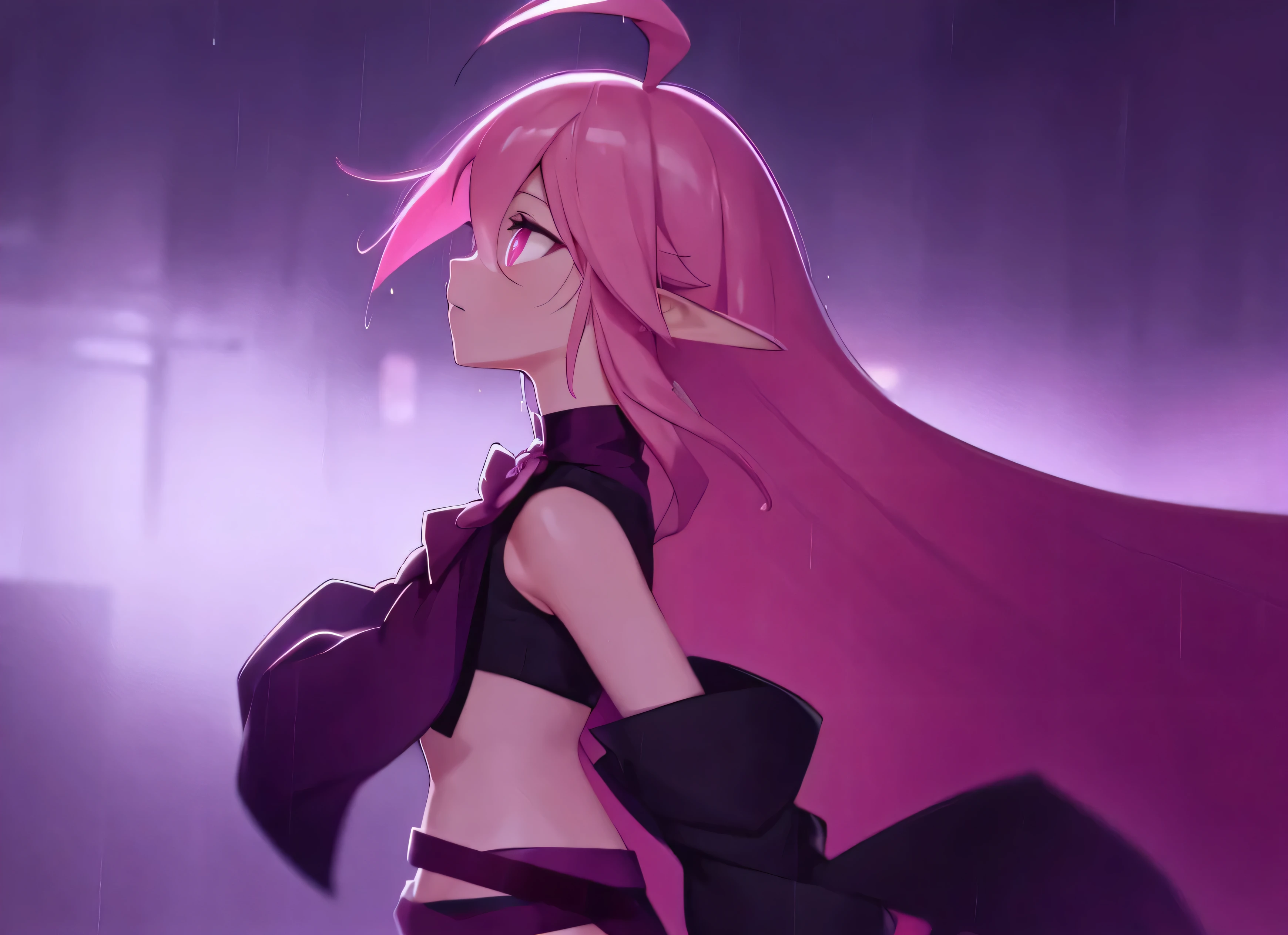 anime girl with pink hair and black outfit standing in the rain, made with anime painter studio, anime style 4 k, stylized anime, anime style. 8k, anime styled digital art, artwork in the style of guweiz, zerochan art, anime stylized, inspired by Krenz Cushart, painted in anime painter studio, advanced digital anime art ”