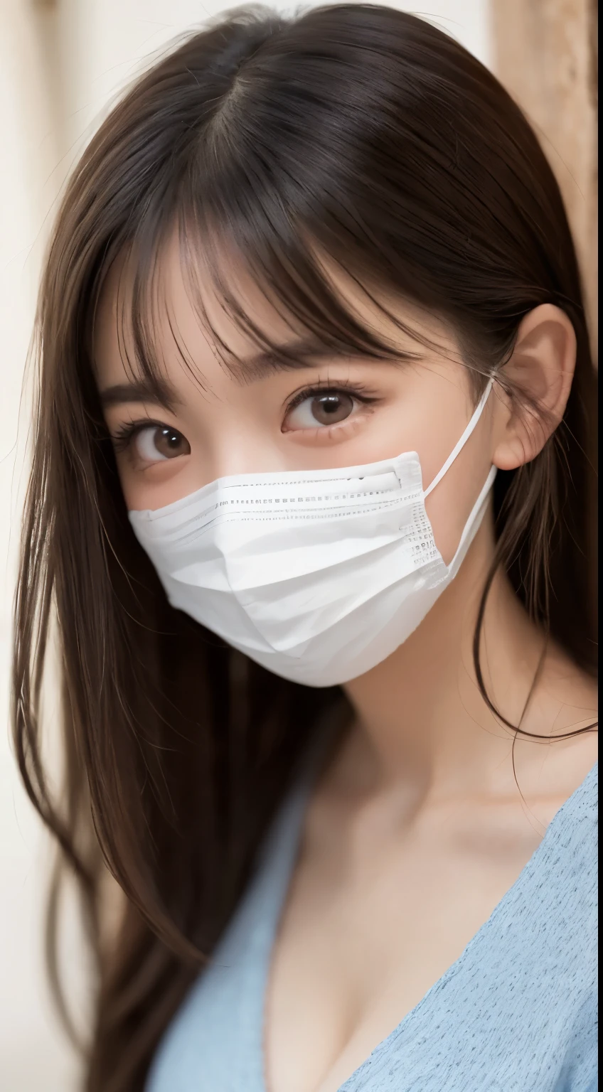 Smile、natta、Hide your mouth、((Wearing a mask))、Raw photography、(((Ultimate Beauty Portrait)))、((glistning skin))、Sitting in a café、女の子1人、20 year old beautiful girl in Prague、bright expression、((brown haired))、(cleavage of the breast、((Big eyes that shine like jewels))、cardigan、Glossy glossy skin、(Medium Hair)、(Silky Ponytail Hair)、eye liner、Beautiful bangs、Hair between the eyes、((​masterpiece、最hightquality、ultra-detailliert、Film Light、intricate-detail、hight resolution、ighly detailed))、细致背景、8KUHD、Digital SLR、Soft light、hightquality、Film grain、FujifilmXT3 、Shallow depth of field、natural soft light、Kamimei