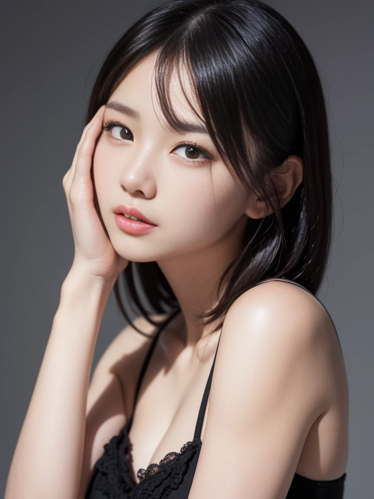 1 girl, ((Full body)), Ultra-realistic capture, Highly detailed, high resolution 16k closeup of human skin. Skin texture must be natural, with enough detail to finely identify pores. Skin should look healthy, in a uniform tone. Use natural light and color, black striated hair, striated hair, Black short hair, ((Full body)), leaning forward, From side, UHD, retinas, masterpiece, accurate, Anatomically correct, Super Detail, Textured skin, high details, High quality, Best Quality, high resolution, 1080p, HD, 4K, 8K