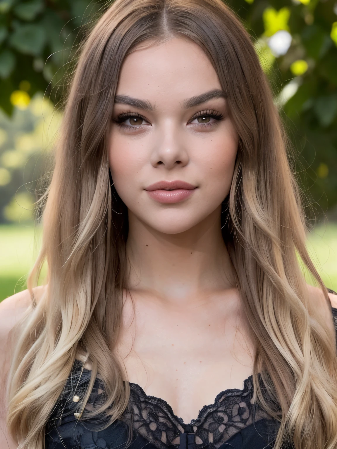 An America lady with a long blonde hair, fair complexion , dark brown eyes with long dark lashes, with her high cheeckbones and thickish lips around a well formed mouth that tells the beauty of the rest off her perfectly hourglass shaped body,