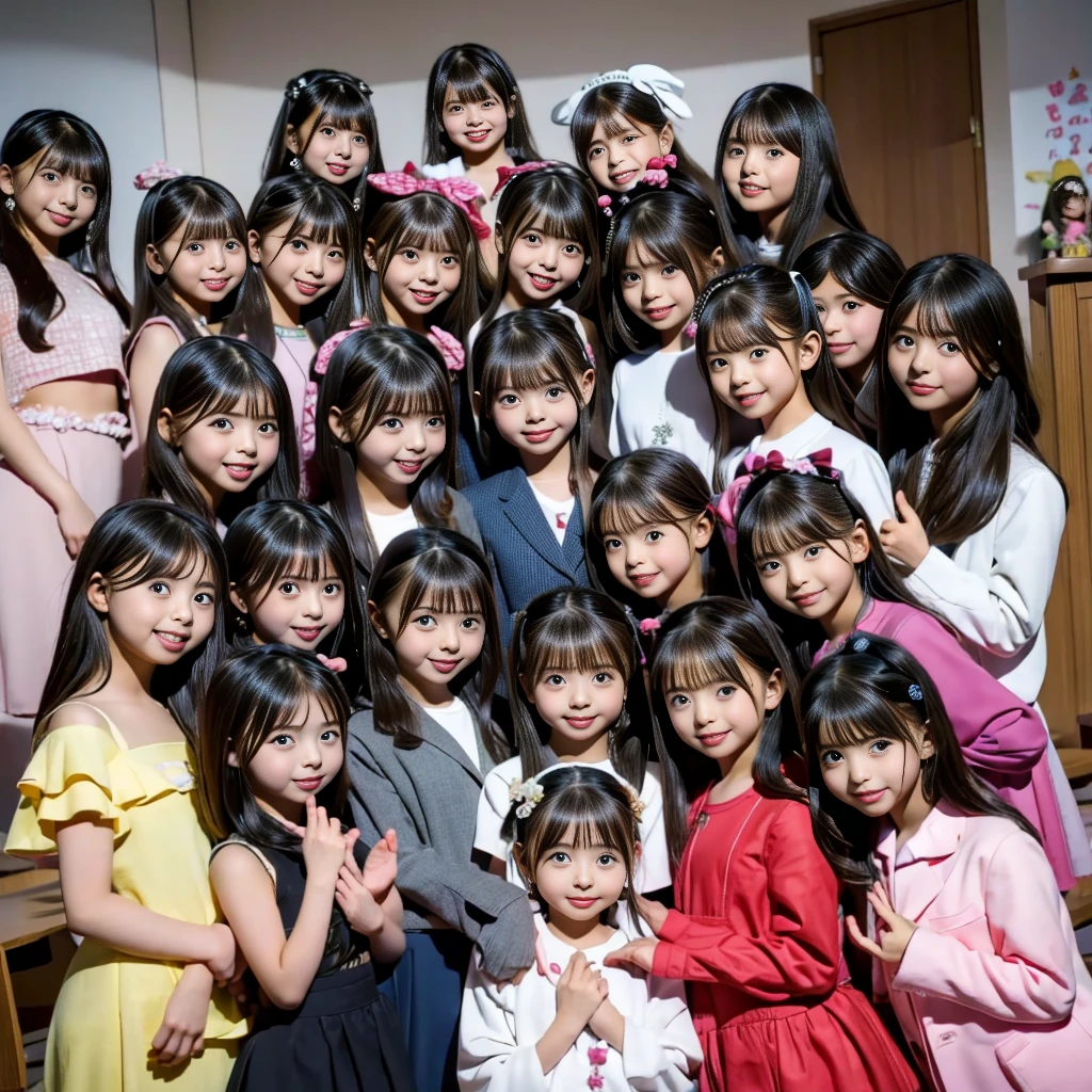 Raw photo、(((multiple girls))),((((6+girls)))),((((100girls)))),(((1000girls)))、((((100 Girls))))、Women only、The same face、(((5years old)))、(((chiquita)))、(((toddlers)))、((((Kindergarteners))))、***********、japanes、((A dark-haired))、Longhaire、100 cute girls、a smile、same person、(((Large group)))