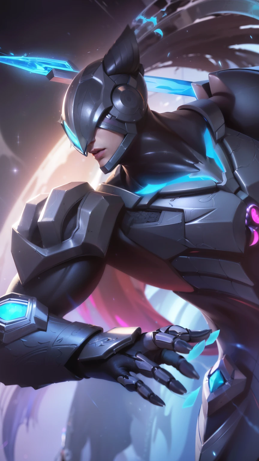 masculine male, masterpiece, ((perfect eyeest quality, (semirealism:1.9), beautiful lighting, (extremely detailed CG unity 4k fhd wallpaper), High Detail, Sharp focus, dramatic outdoors, 1 boy ,19 years old, white hair, light purpel eyes, smile, close-up of a person wearing a gold costume with a spear, inspired by Alpha Crimson Warrior, mobile legends splash art, fuchsia skin under armor, official splash art, shaco from mobile legends, mobile legends style, splash art, mobile legends splash art legend, iconic character splash art.