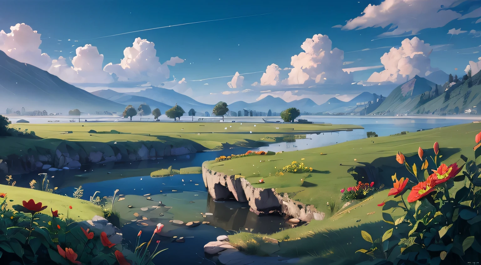 bay with fields and sky