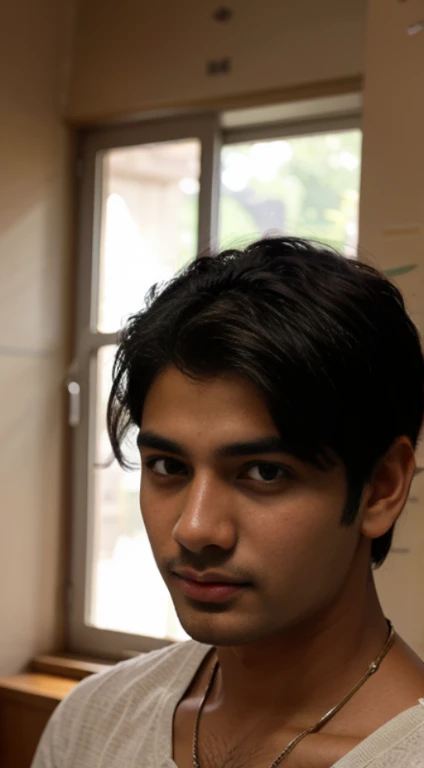 Handsome boy rahul, realistic, black hair, brown eyes, indian young face