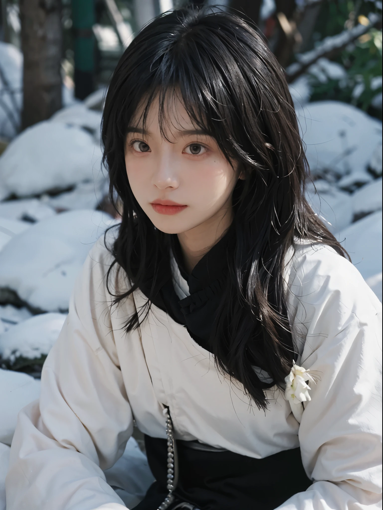 best qualtiy, 超高分辨率, (realisticlying:1.4), Girl, A pair of eyes as clear as snow,Royal sister,Black long straight,校服, looking at viewert, close up ,