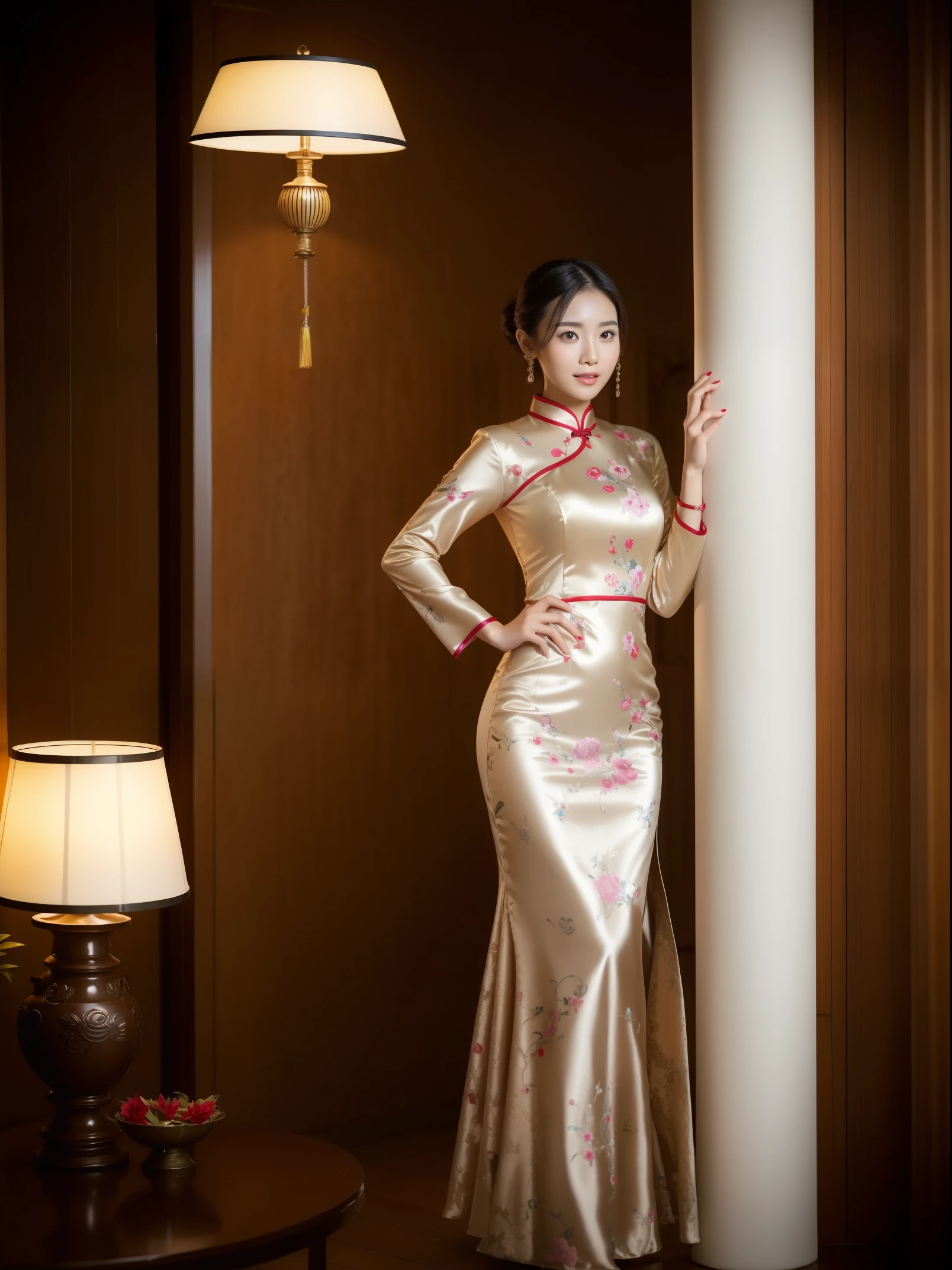Asian woman in clorful dress standing next to lamp, Cheongsam kebaya balinese, beautiful Korean women, Beautiful Asian Girl, Gorgeous young Korean woman, balinese dress, gorgeous chinese model, gorgeous woman, sexy dress, Beautiful young Korean woman, Chinese girl, Beautiful Asian Woman, with beautiful exotic, Korean Woman, Korean Girl, attractive girl, Lovely woman
