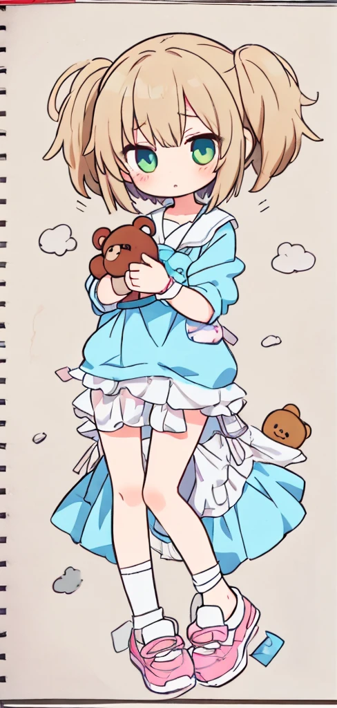 Drawing of a girl wearing a shirt and shoes and holding a teddy bear, a Manga Drawing, an Anime Drawing, by Naka Bokunen, clean anime outlines, Manga Drawing, line-drawing!!, small loli girl, anime sketch, As an anime character, full body portrait of a short!, anime style character, anime style drawing, Anime Drawing, full body character drawing