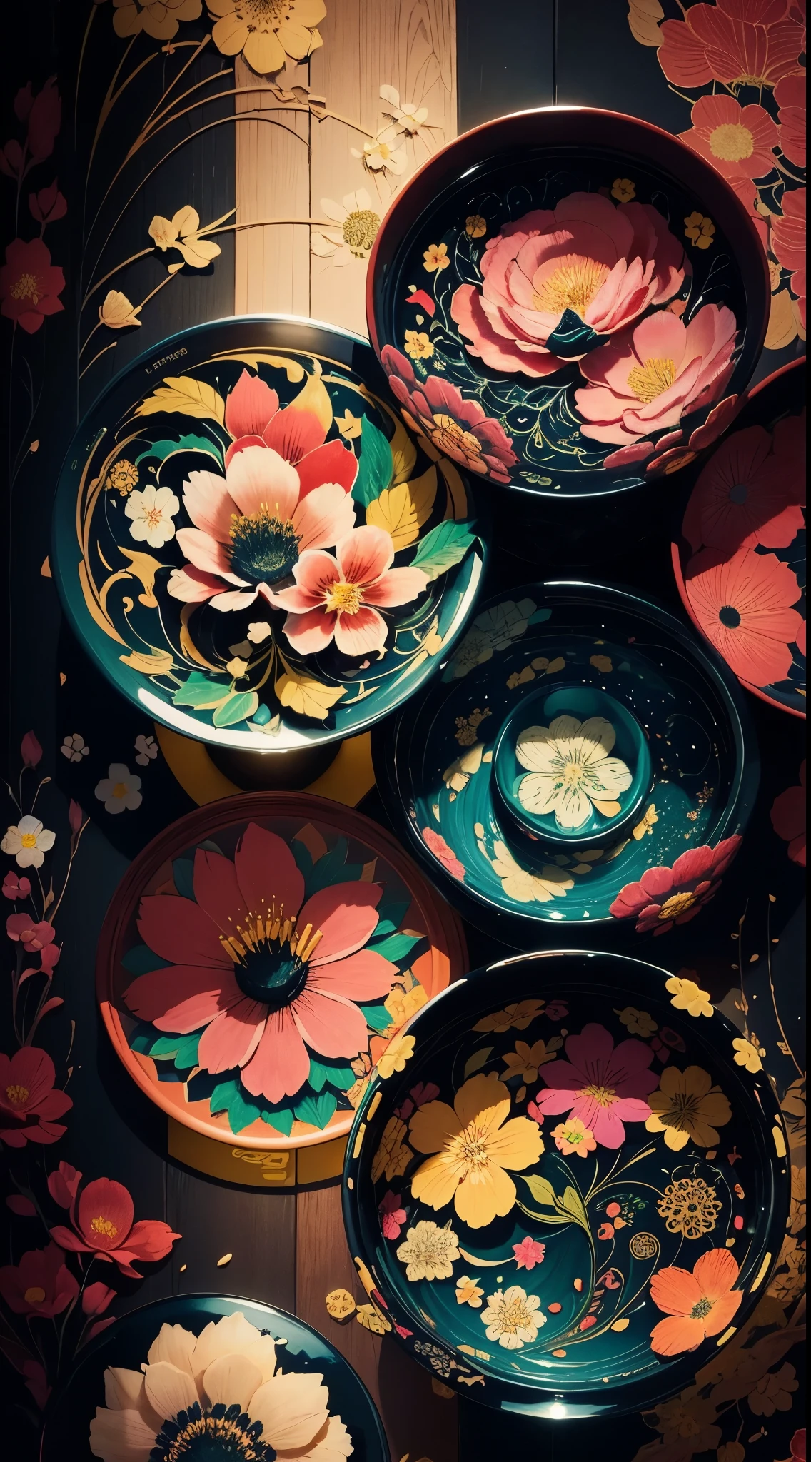 Digital art detailed for the best masterpieces, Highest Quality, Detailed Painting in 4K, background artwork, highly-detailed digital painting, Appeared in 4K, Best Quality, hight resolution, 1080p, hard disk, 4K, 8K、カラフルなflowers backgroundの接写, japanese related with flowers, traditional japanese colors, Floral wallpaper, japanese painting, Oriental wallpapers, with colourful intricate, Middle Metaverse, japanese art style, flowers background, colorful image, beautiful wallpaper, Flowers and flowers, japanese flower arrangements, intricately detailed background、Mika Ninagawa Art