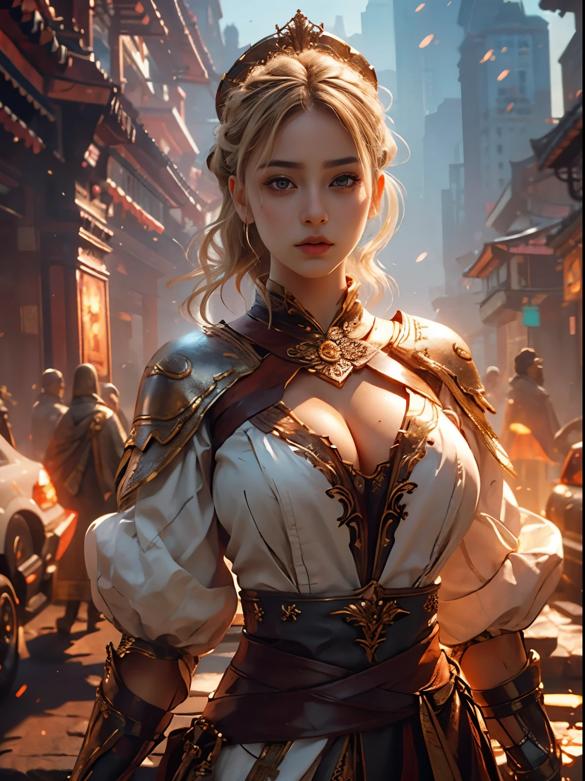 Best quality, masterpiece, big boobs, (large breasts), detailed skin texture, detailed cloth texture, detailed face, super detail, 8k, intricate detail, 1girl, 30 years old, high contrast, high resolution eyes, blonde