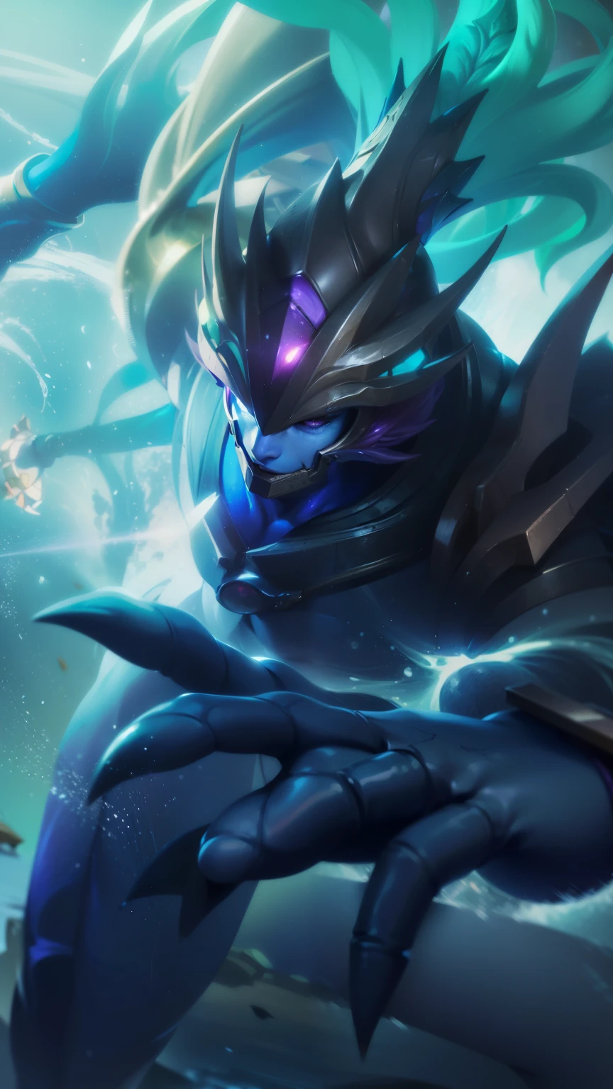 masculine male, masterpiece, ((perfect eyeest quality, (semirealism:1.9), beautiful lighting, (extremely detailed CG unity 4k fhd wallpaper), High Detail, Sharp focus, dramatic outdoors, 1 boy ,19 years old, white hair, light purpel eyes, smile, close-up of a person wearing a gold costume with a spear, inspired by Alpha Crimson Warrior, mobile legends splash art, fuchsia skin under armor, official splash art, shaco from mobile legends, mobile legends style, splash art, mobile legends splash art legend, iconic character splash art.