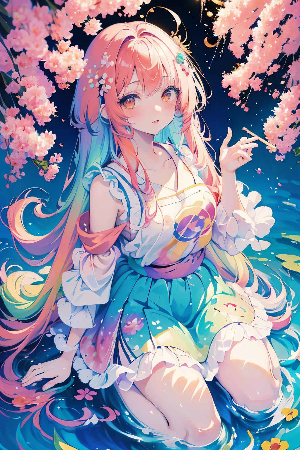 chica anime con cabello marron y flores en el cabello, Ilustraciones oficiales, high detailed Ilustraciones oficiales, Pixiv, minakata, Ganador del concurso Pixiv, Arte Oficial, Pixiv 3dcg, Pixiv style, splash art anime , Ilustraciones oficiales del anime, Arte digital en Pixiv, Top Rated on Pixiv, elemento agua, Arte demasiado detallado, Ahegao
