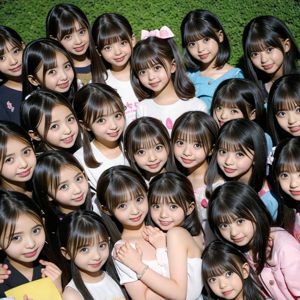 Raw photo、(((multiple girls))),((((6+girls)))),((((100girls)))),(((1000girls)))、((((100 Girls))))、Women only、The same face、(((5years old)))、(((chiquita)))、(((toddlers)))、((((Kindergarteners))))、***********、japanes、((A dark-haired))、Longhaire、100 cute girls、a smile、same person、(((Large group)))