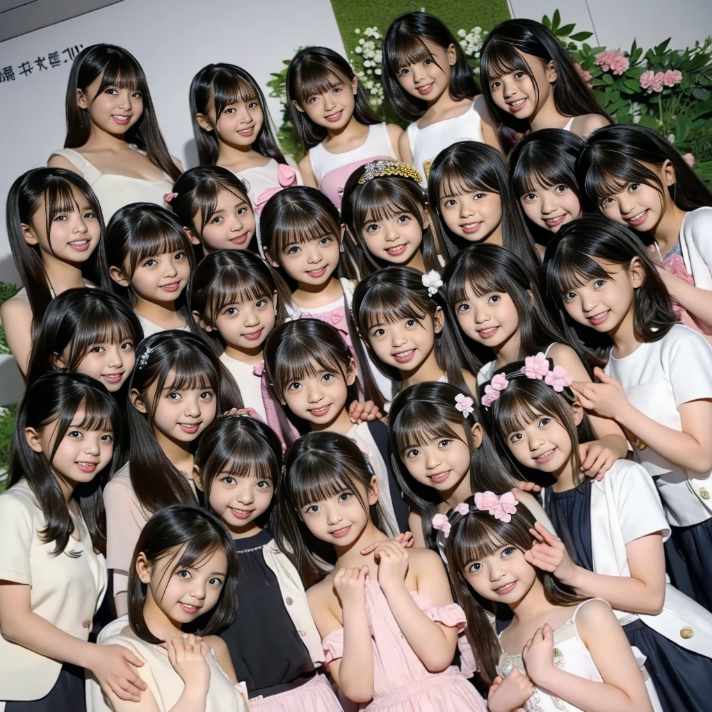 Raw photo、(((multiple girls))),((((6+girls)))),((((100girls)))),(((1000girls)))、((((100 Girls))))、Women only、The same face、(((5ars old)))、(((chiquita)))、(((tolers)))、((((Kindrteners))))、Little G、((A dark-haired))、Longhaire、100 cute girls、a smile、same person、(((Large group)))