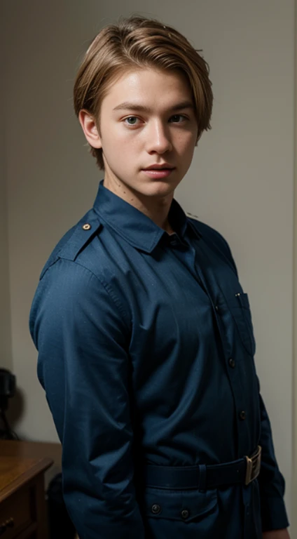 Handsome boy brian, realistic, blonde hair, blue eyes, England young face, short hair, soldier suit
