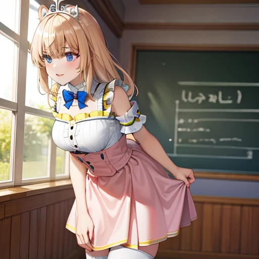 best quality,((((1girl)))),big breasts,((((10 years old,loli:1.3)))))),curvy,((orgasm,blush:1.1)),sweat,blonde hair,((wedding dress:1.1)),mini skirt,church,lift skirt,upskirt,lace panties,white panties,white kneehighs,sakurai momoka