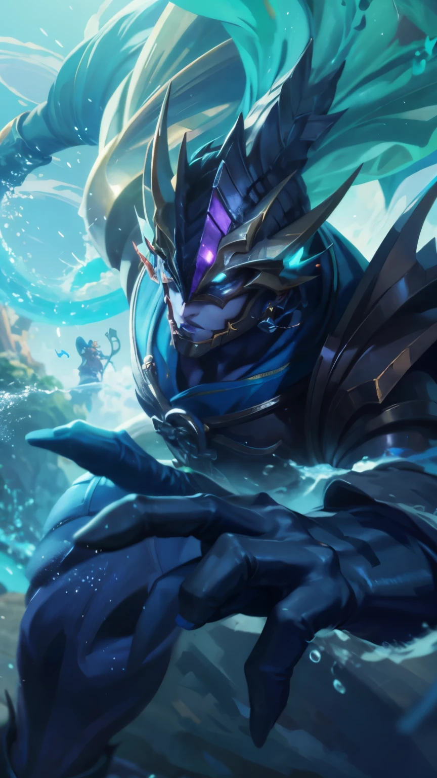 Best quality, masterpiece, detailed skin texture, detailed clothes texture, detailed face, super detail, 8k, intricate detail, 1 boy, The color doesn't change, Muscle guy, 1 guy, close-up of a person wearing a gold costume with a spear, inspired by Alpha Crimson Warrior, mobile legends splash art, fuchsia skin under armor, official splash art, shaco from mobile legends, mobile legends style, splash art, mobile legends splash art legend, iconic character splash art.