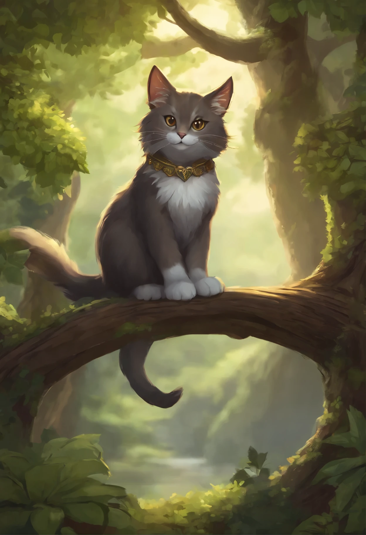 a cat with a crown on his head sits on a tree branch, full art, furry fantasy art, detailed key anime art, 4k detailed digital art, detailed painting 4 k, anthro cat, cute detailed digital art, high detail official illustrations, detailed digital anime art, fantasy card game art, Sora as a cat, 4 thousand. Fantasy Details