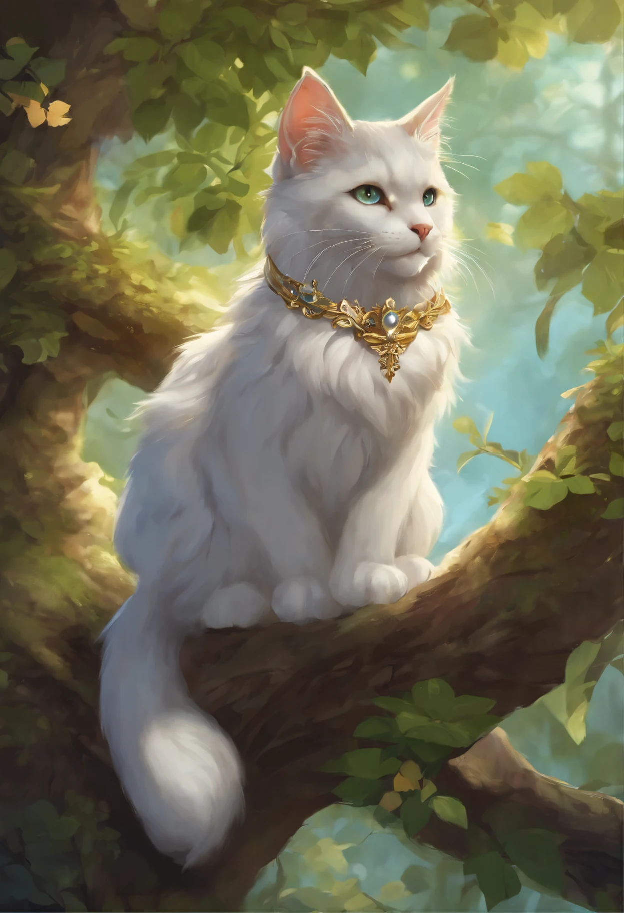 a cat with a crown on his head sits on a tree branch, full art, furry fantasy art, detailed key anime art, 4k detailed digital art, detailed painting 4 k, anthro cat, cute detailed digital art, high detail official illustrations, detailed digital anime art, fantasy card game art, Sora as a cat, 4 thousand. Fantasy Details