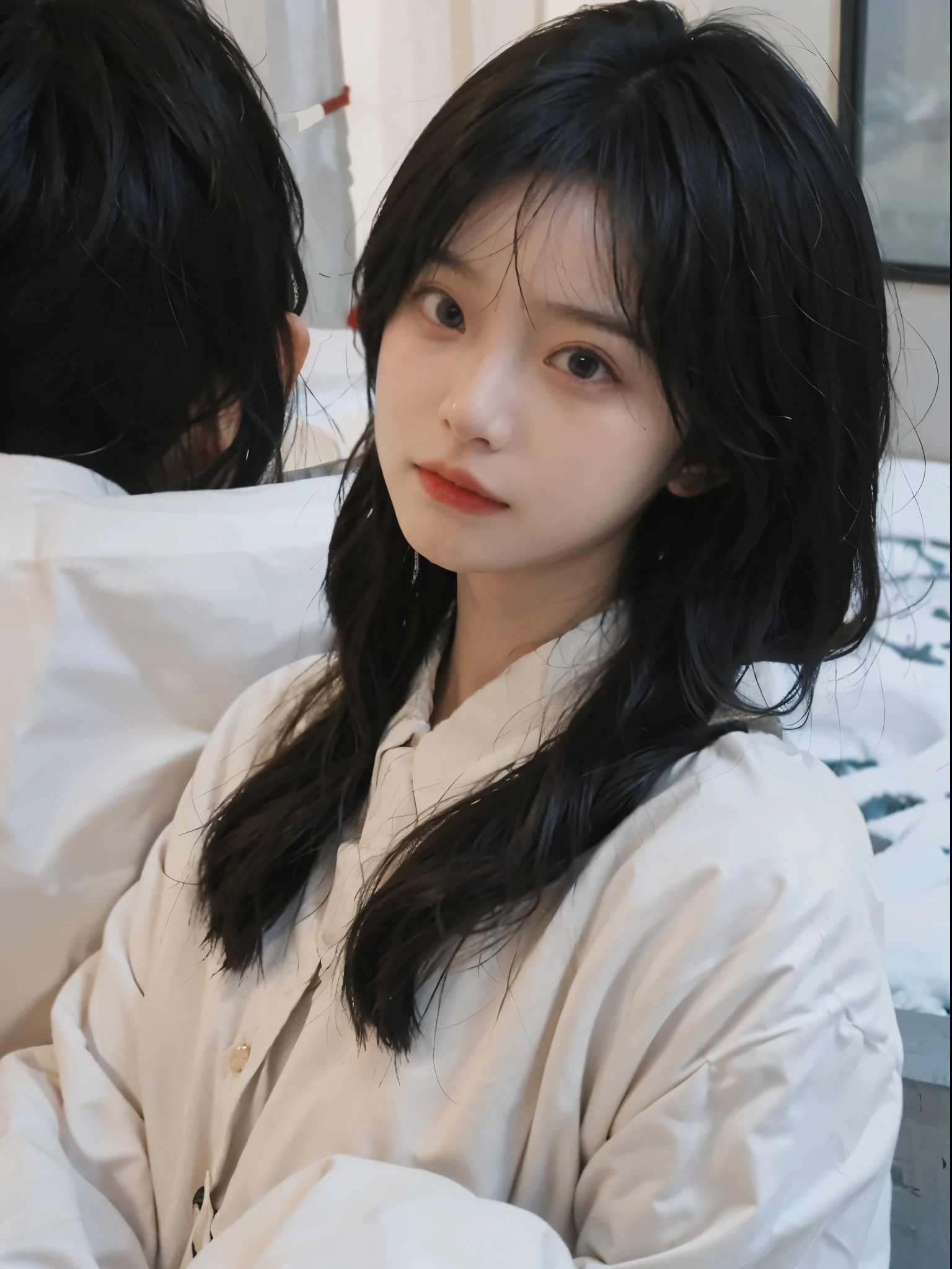 best qualtiy， 超高分辨率， （realisticlying：1.4）， Girl， A pair of eyes as clear as snow,Royal sister，Black long straight，Pure girl，校服， looking at viewert， close up ，