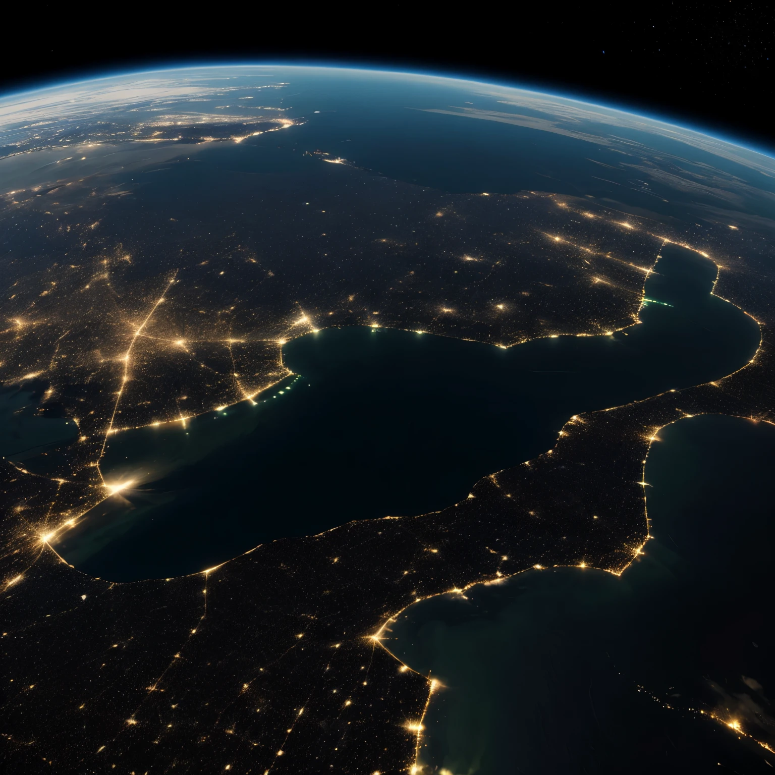 super high quality, Earth at night seen from space, only urban areas are unusually bright