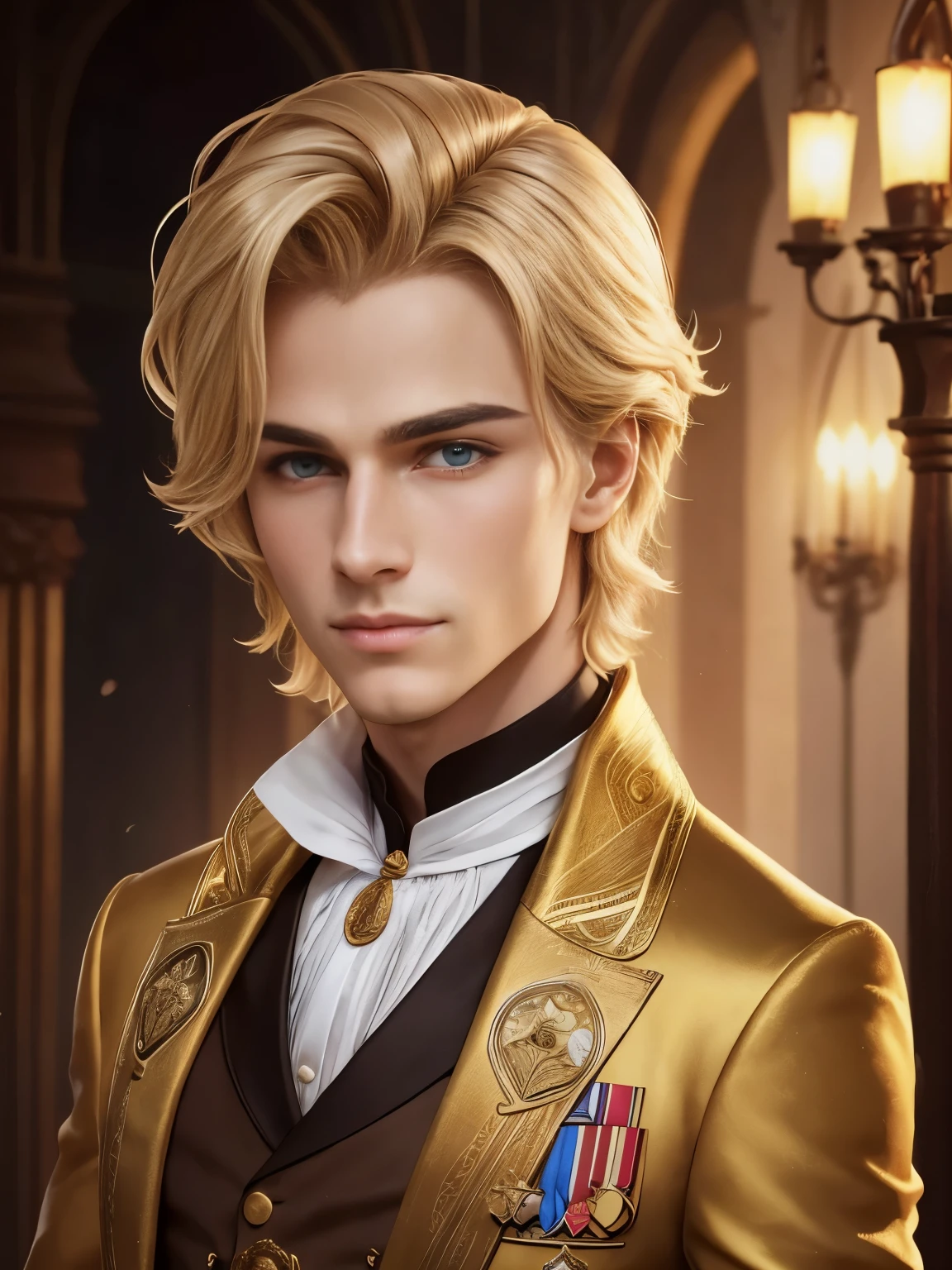 Nikolai has golden hair, shaved on one side and styled on the other, brown eyes and slightly crooked nose, he has a beautiful face, "outlined by the features of a fairy-tale prince". He is described as extremely charming and handsome.