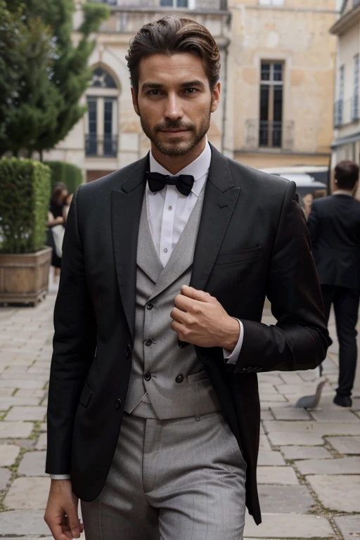 C'est un homme de plus de 30 ans, dark brown, Moitier Français, moitier d'origine orientale, les yeux vert, le regard profond, il'a barbecue décontracté à la taille, Le cheveux court a un peu de longueur sur le dessus, de tres belles dents blanches c'est un homme d'affaire, C'est monsieur la lune, influencer and content creator, C'est trois chic, habillé à la mode, très élégant et décontracté