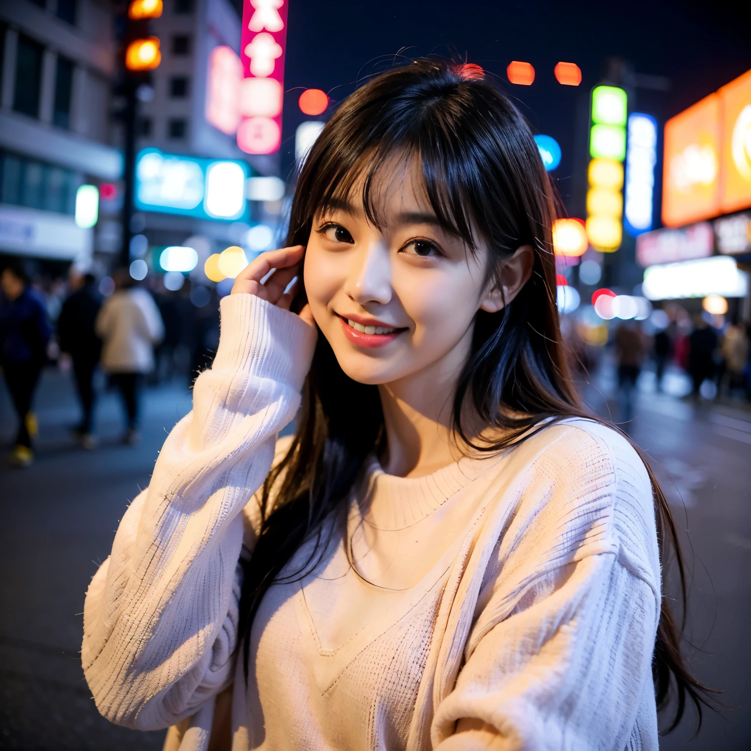 2 girls、Fukuoka、Hakata、Zhongzhou、A city scape、Nighttime cityscape、Neon Street、full bodyesbian、a closeup、A smile、、(8K、Raw photography、top-quality、masterpiece:1.2)、(realisitic、フォトrealisitic:1.37)、Highly detailed eyelash drawing、(((Top image quality))), (Perfect Anatomy), (Realistic), (Dynamic Angle), Pose Seductive,Perfect, Look、top-quality、hight resolution、Osaka、Shinsaibashi、wearing a fashionable winter jersey、street snap、Hair is short、full bodyesbian、Fashionable fashion、age 30s