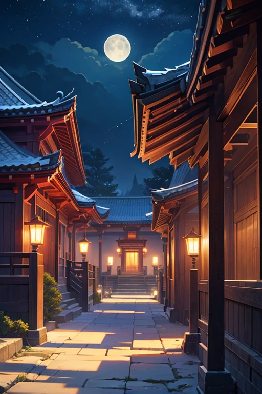 best quality,ultra-detailed,realistic:1.37,new moon-shaped architecture and pathway in a nocturnal scene,beautiful serene scene with anime aesthetics,elegant moonlit scene with Cocona,beautiful anime scenes,anime background,temple scenery,anime scenery,anime background art,mysterious temple setting,star-filled sky environment under moonlight,nighttime moonlight,still recommending anime today,moonlit night,Zen temple background,as beautiful as the moon