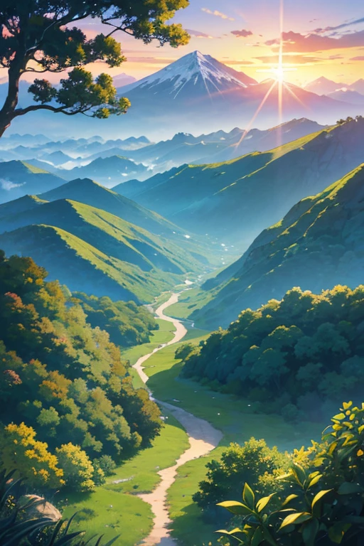 There is a photo of a tree with the sky as the background, anime backgrounds, Anime beautiful peaceful scene, beautiful anime scenes, Watching the sun set. jpn, 色彩缤纷的anime movie backgrounds, golden hour background, Anime countryside landscape, anime movie backgrounds, animation stills, Anime Nature, beautiful anime scenery, Anime landscapes, anime backgrounds艺术, anime scene, Today’s recommended anime is still