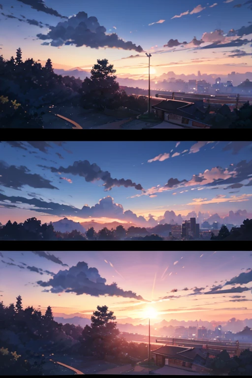 There is a photo of a tree with the sky as the background, anime backgrounds, Anime beautiful peaceful scene, beautiful anime scenes, Watching the sun set. jpn, 色彩缤纷的anime movie backgrounds, golden hour background, Anime countryside landscape, anime movie backgrounds, animation stills, Anime Nature, beautiful anime scenery, Anime landscapes, anime backgrounds艺术, anime scene, Today’s recommended anime is still