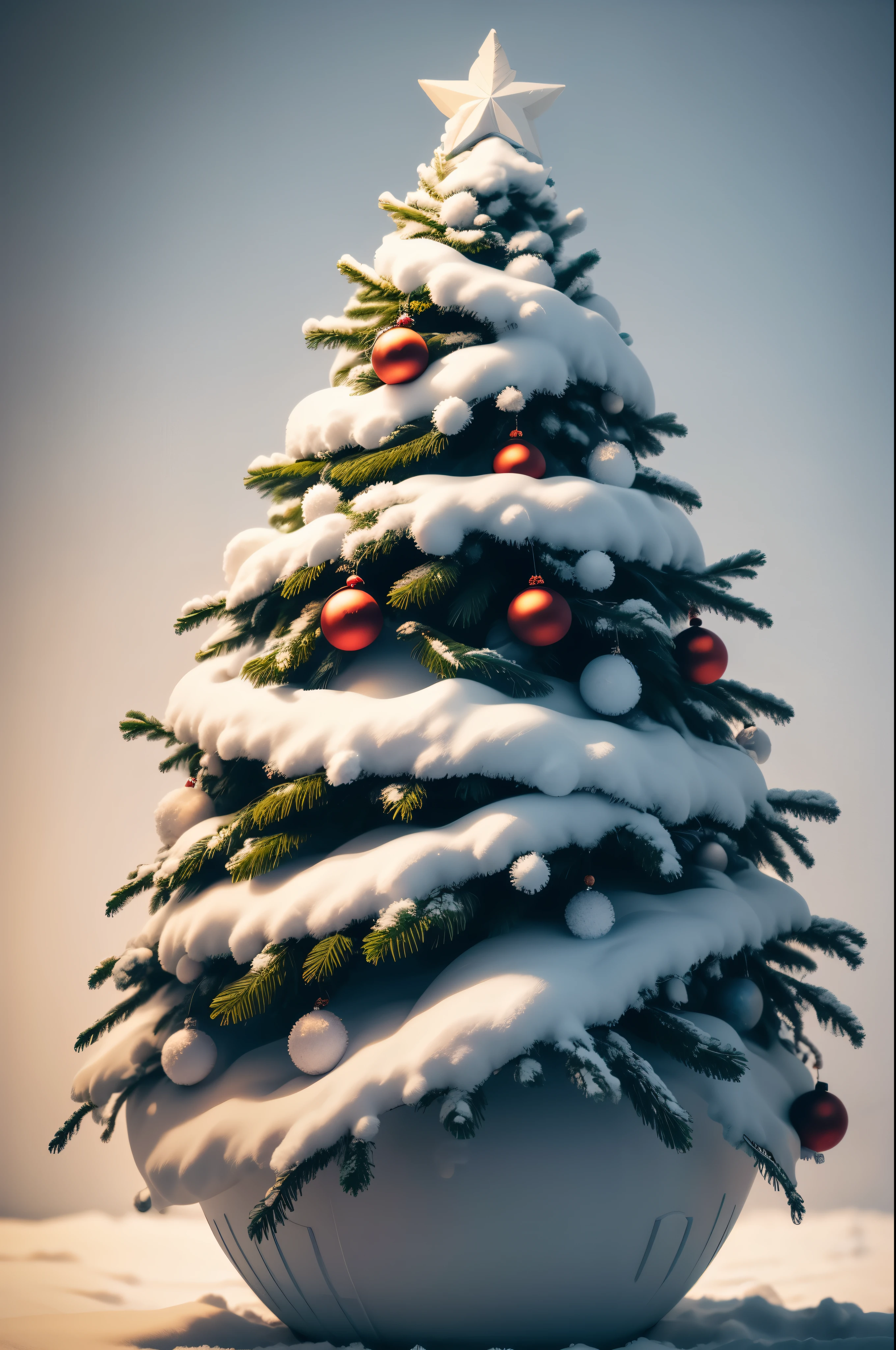 snow-covered Christmas tree on a white background