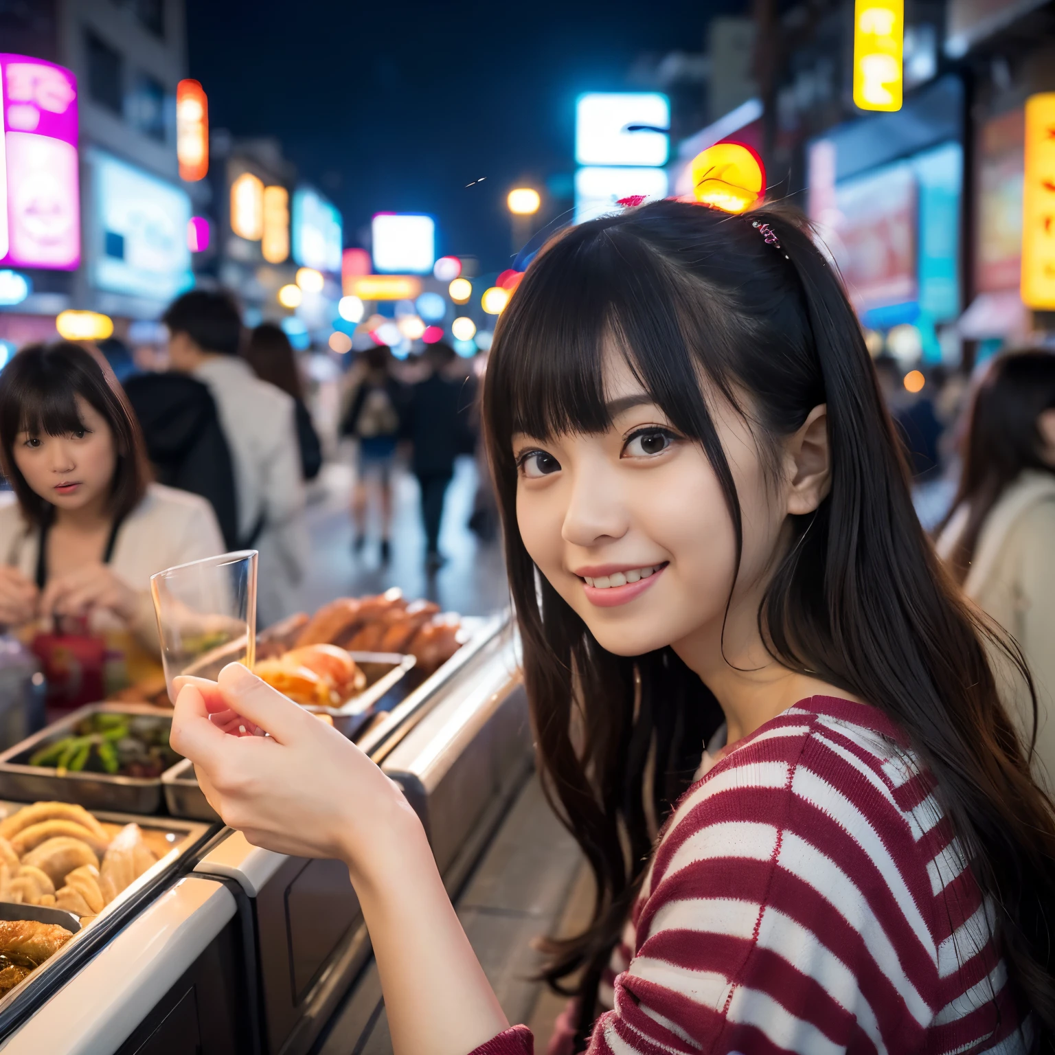 2 girls、Fukuoka、Hakata、Zhongzhou、Lined with food stalls、street vendors、nightclub、night cityscape、Neon Street、full bodyesbian、a closeup、A smile、、(8K、Raw photography、top-quality、​masterpiece:1.2)、(realisitic、フォトrealisitic:1.37)、Highly detailed eyelash drawing、(((Top image quality))),  (Perfect Anatomy), (Realistic), (Dynamic Angle), Pose Seductive,Perfect, Look、top-quality、hight resolution、Osaka、Shinsaibashi、wearing a fashionable winter jersey、street snap、Hair is short、full bodyesbian、Fashionable fashion、age 30s