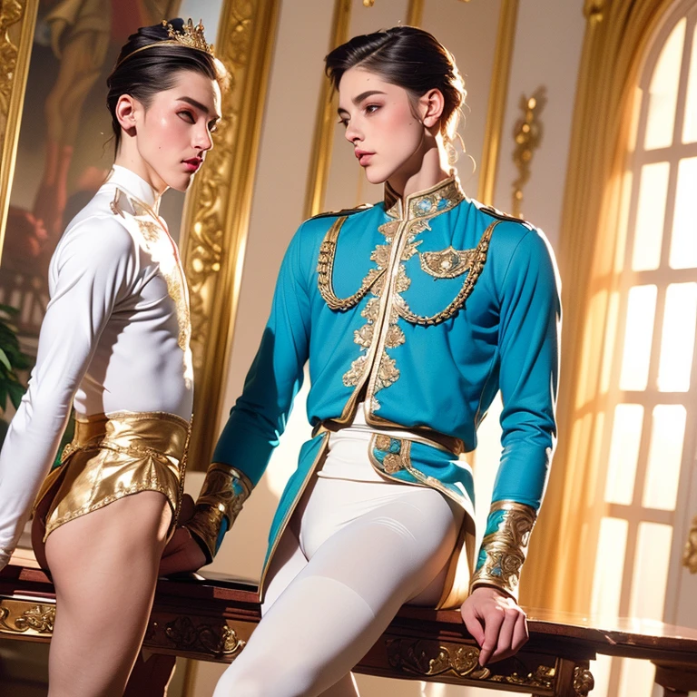 (masterpiece, best quality, 8k, beautiful eyes, ballet style:1.35), (2boys, prince castrates rat king, nutcracker ballet, ballet tights, male crotch bulge:1.35)