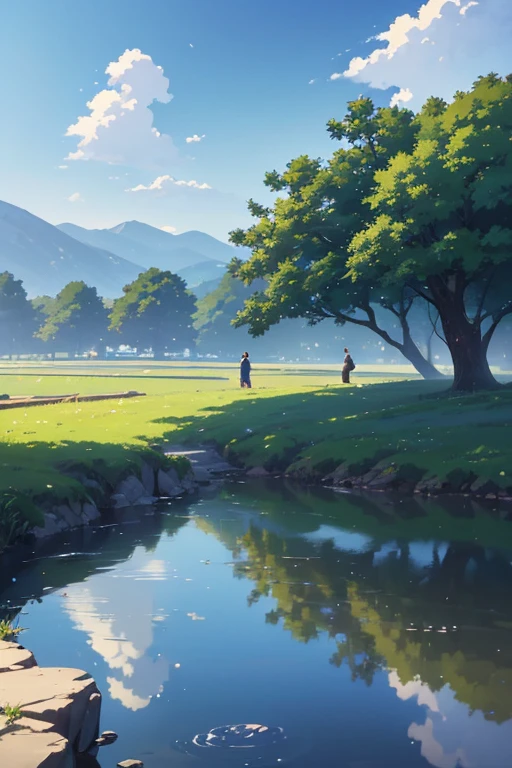 (best quality,4k,8k,highres,masterpiece:1.2),ultra-detailed,(realistic,photorealistic,photo-realistic:1.37),landscape,Ghibli Studio's sunlit,countryside scenery in anime style,beautiful and peaceful anime scene,Makoto Shinkai's sincere touch,anime scenery,beautiful anime scenery,beautiful anime scene,Ghibli Studio's sky,anime scenery,Makoto Shinkai's style,screenshot from animated movie,Makoto Shinkai Studio