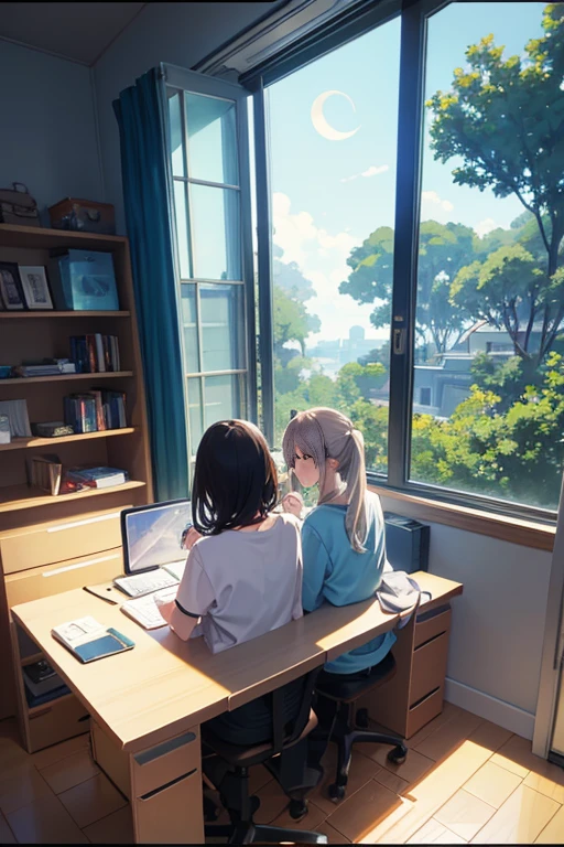Animation scene of two people sitting on the windowsill looking at the moon, beautiful anime scenes, anime scene, Today’s recommended anime is still, Anime beautiful peaceful scene, screenshot from the anime film, daytime ethereal anime, Screenshot of the 2012 animation, Opening scene, TV animation stills, anime movie screenshot, atmospheric anime, Still from anime, in the anime film