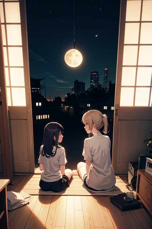 Animation scene of two people sitting on the windowsill looking at the moon, beautiful anime scenes, anime scene, Today’s recommended anime is still, Anime beautiful peaceful scene, screenshot from the anime film, daytime ethereal anime, Screenshot of the 2012 animation, Opening scene, TV animation stills, anime movie screenshot, atmospheric anime, Still from anime, in the anime film