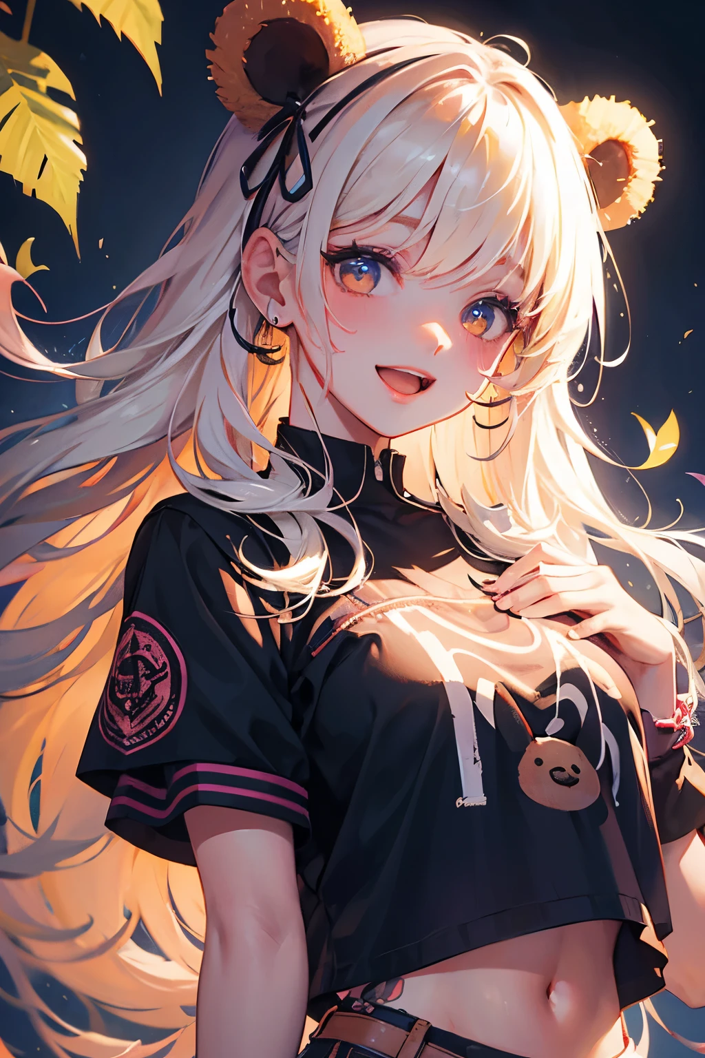 （illustratio：1.3）Teddy bear with girl smiling with open mouth,Painted with multicolored inks,Punk style,Innocent Teddy Bear,Radiant,Delicate,high-level image quality,Honey is dripping