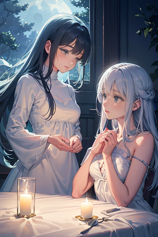 This is a theme about an animated scene of two people sitting on a windowsill watching the moon。According to this topic，I generated the following detailed Stable Diffusion prompt for you：

"(best quality,4k,8k,highres,masterpiece:1.2),ultra-detailed,(realistic,photorealistic,photo-realistic:1.37),soft moonlight,peaceful atmosphere,beautifully animated scene,gentle breeze,tranquil night,clear sky,window sill,serene setting,starlit night sky,subtle shadows,soothing color palette,soft glows,whimsical setting,artistic rendering,delicate details,calm expressions,quietude,hushed voices,relaxed postures,comfortable silence,little touches of magic,nighttime serenity,warmth and coziness,harmony with nature,magical connection,reflective mood,ethereal aura,gentle lunar glow,whispering winds,tender moment,touch of romance,instant captured in time,lively anime art style,emotive facial expressions,beautifully illustrated characters,dreamlike scenery,magical atmosphere,melancholic ambiance,moonlit enchantment,gaze into the moonlight,star-filled backdrop,emotionally evocative,peaceful companionship,tranquil bond,ethereal beauty,subtle animations,gentle emotions,pure and innocent,heartwarming scene"

I hope this prompt can help Stable Diffusion generate a high-quality、Pictures full of artistic flavor！