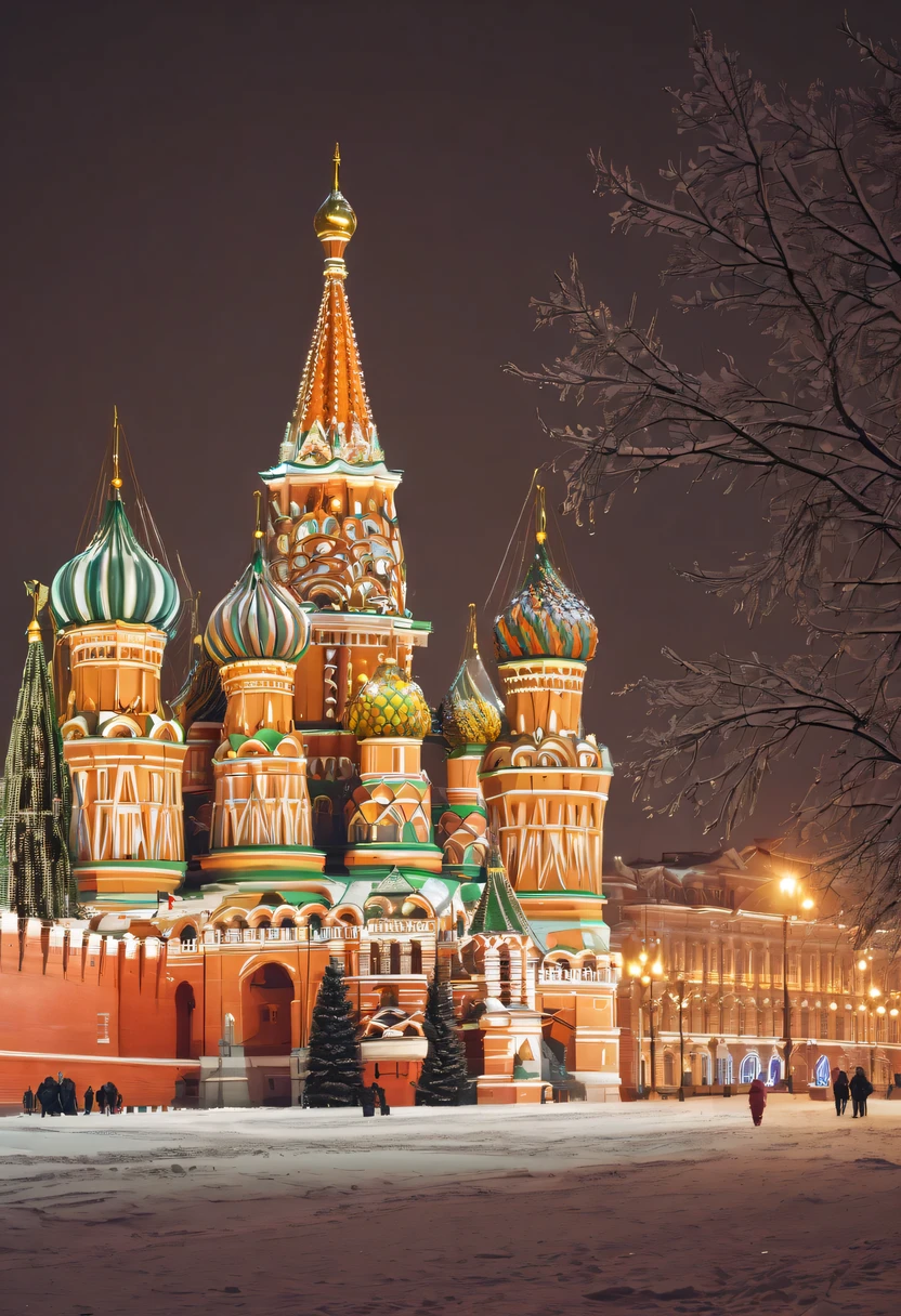 Night view of Moscow, winter, luna, night lights, Christmas decorations, red square, kremlin, high resolution artistic photography, Landscape Mode