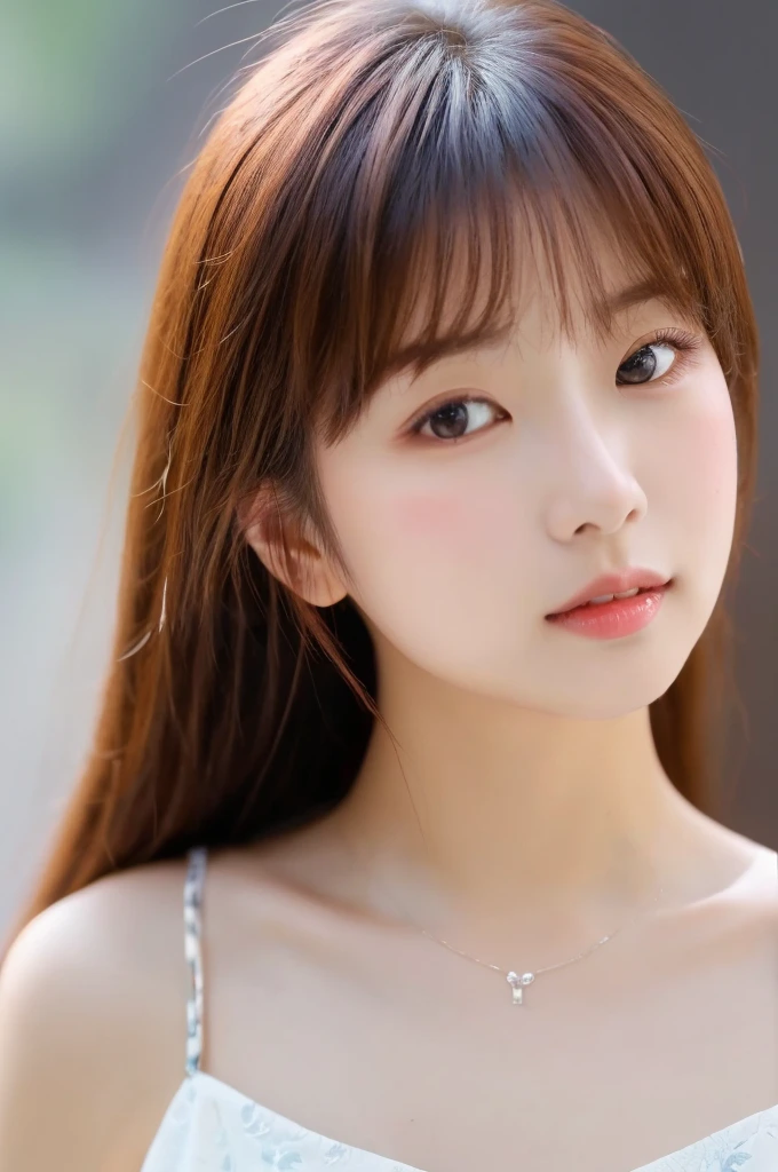 ((cute little日本の女の子、Beautiful japanese girl、1 girl in、age19、Highly detailed facial and skin texture、refinement、hyperdetailed face、ultradetailed eyes、blusher、blush、teak、ピンクのteakを塗った頬、close-up of woman、bustup、frontage、cute little、smooth white skin、Transparent skin texture、))、(dark brown hair、bangss)、Looking at the camera、Beautiful Women in Perfect Style:1.4、Japanese Models、Young gravure idols、若いcute littleグラビアアイドル、Realistic Young Gravure Idol、refinementされたグラビアアイドル、((top-quality、in 8K、masterpiece:1.3))、(4K、Raw photography、top-quality)、(reallistic、フォトreallistic:1.37)、Place a person on the other side of the screen、natural soft light、poneyTail、upper body and head、refinement、