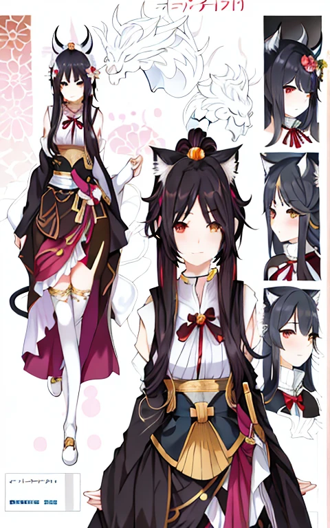 anime character design of a woman with long hair and a cat, beautiful elegant demon queen, demon anime girl, white horns queen demon, mika kurai demon, demon girl, demon noble character design, demon slayer artstyle, trending on artstation pixiv, guweiz on pixiv artstation, onmyoji detailed art, guweiz on artstation pixiv