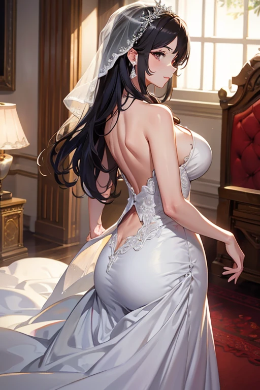 Beautiful Mature Woman、wedding dress、The upper part of the body、bustup、facing back