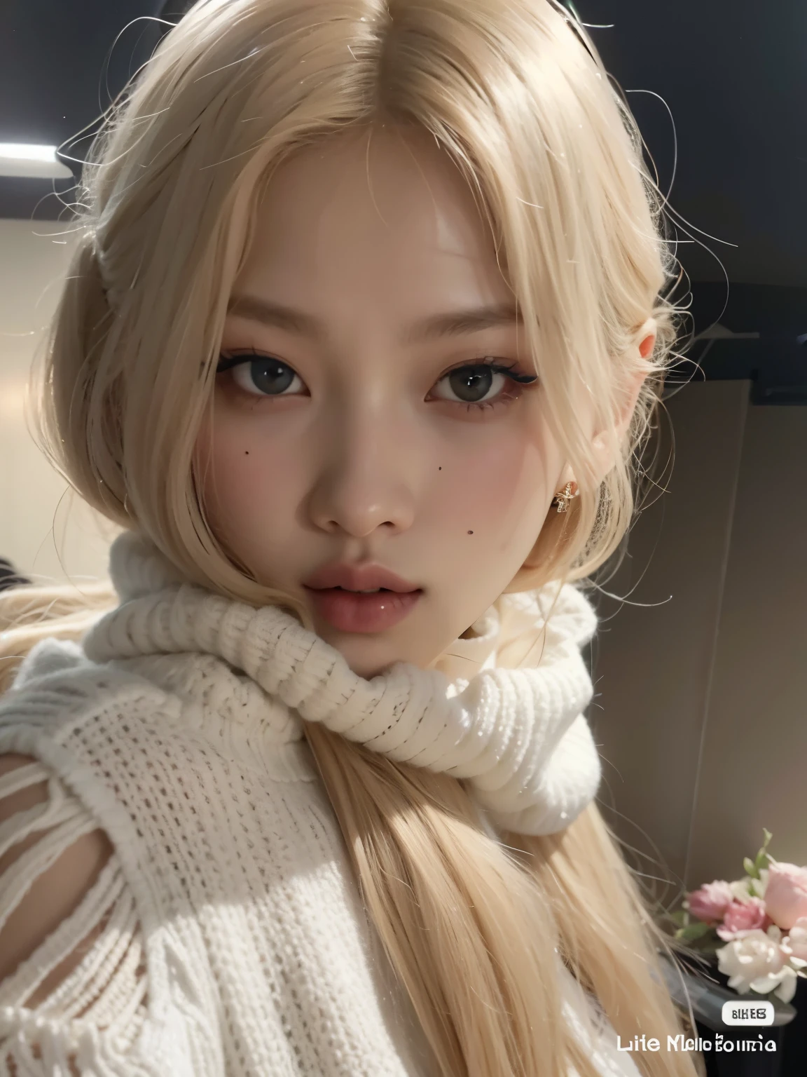 A closeup of a woman with long blond hair wearing a white sweater, Parque Roseanne do Blackpink, Lalisa Manobal, menina coreana, Lalisa Manoban do Blackpink, jennie blackpink, Ulzzang, Shikami, Heonhwa Choe, Cl, Mulher sul-coreana bonita, Retrato de Jossi de Blackpink, Jaeyeon Nam