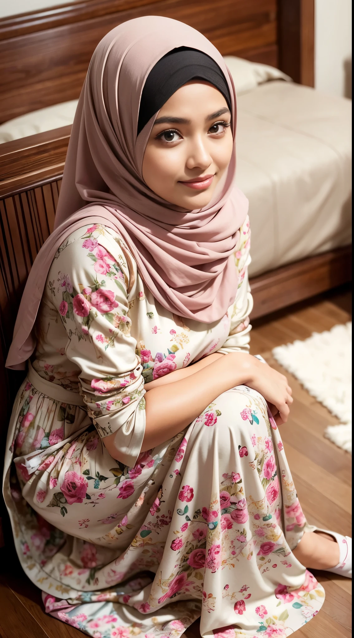 Masterpiece:1.2, high quality, best quality, high resolution, detailed, hyper realistic, 1 malay girl, wear baju kurung, bright short white hair, Shaggy Bob Haircut with Bangs, brown eyes, head tilt, sunset, birds flying, strawberry plant, Portrait, smile, showing teeth, (detailed face), ((sharp focus)), upper body, mid shot portrait, 35mm lens, Extreme close-up, pastel color grading, depth of field cinematography effect, film noir genre, 8k resolution, high quality, ultra detail,