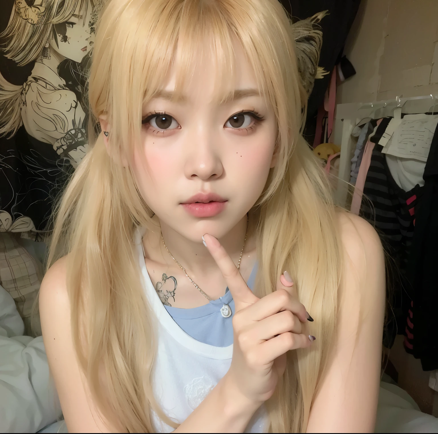 chica rubia con pelo largo y piercings posando para una foto, Shikamimi, El Corte Hime, ulzzang, Misa Amane *, Lalisa Manobal, Junko Enoshima, Peinado blanco de corte hime, pale fair skin!!, Chica de anime en la vida real, Hermosa Delphine, Cara de Ahegao, Chiho, Misa Amane. Blackpink Rosé face